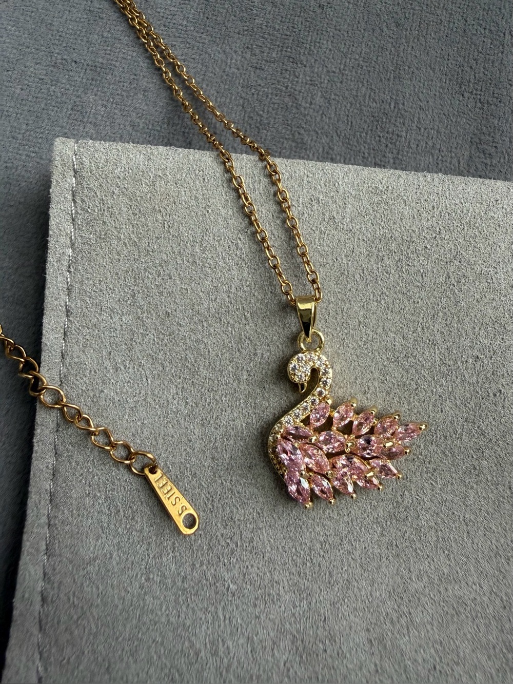 Gold Swan Pendant with Champagne Crystals